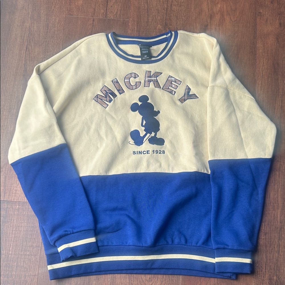 Disney Mickey Cream and Blue Crewneck Sweater